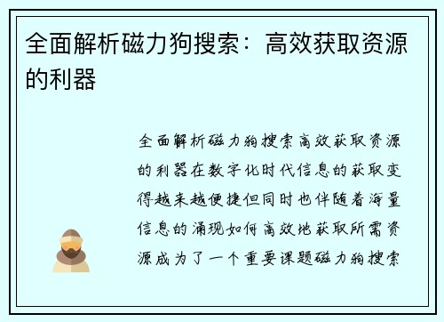 全面解析磁力狗搜索：高效获取资源的利器
